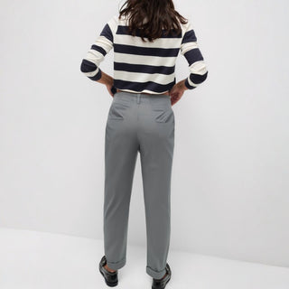 Angela - Striped Suit Trousers (Grey)