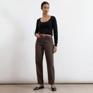 Francesca - Striped Suit Trousers (Dark Brown)